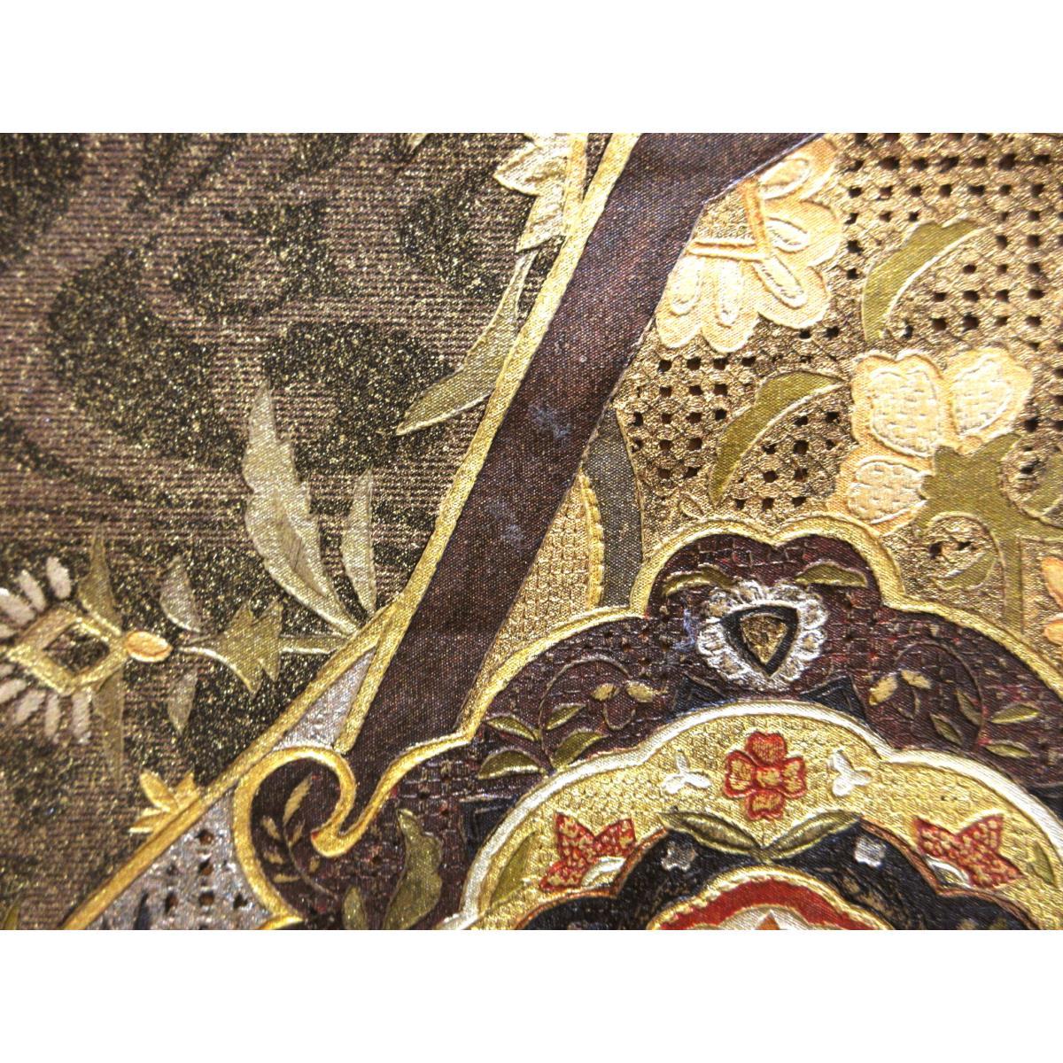 袋帯　染帯　刺繍入り　金彩加工