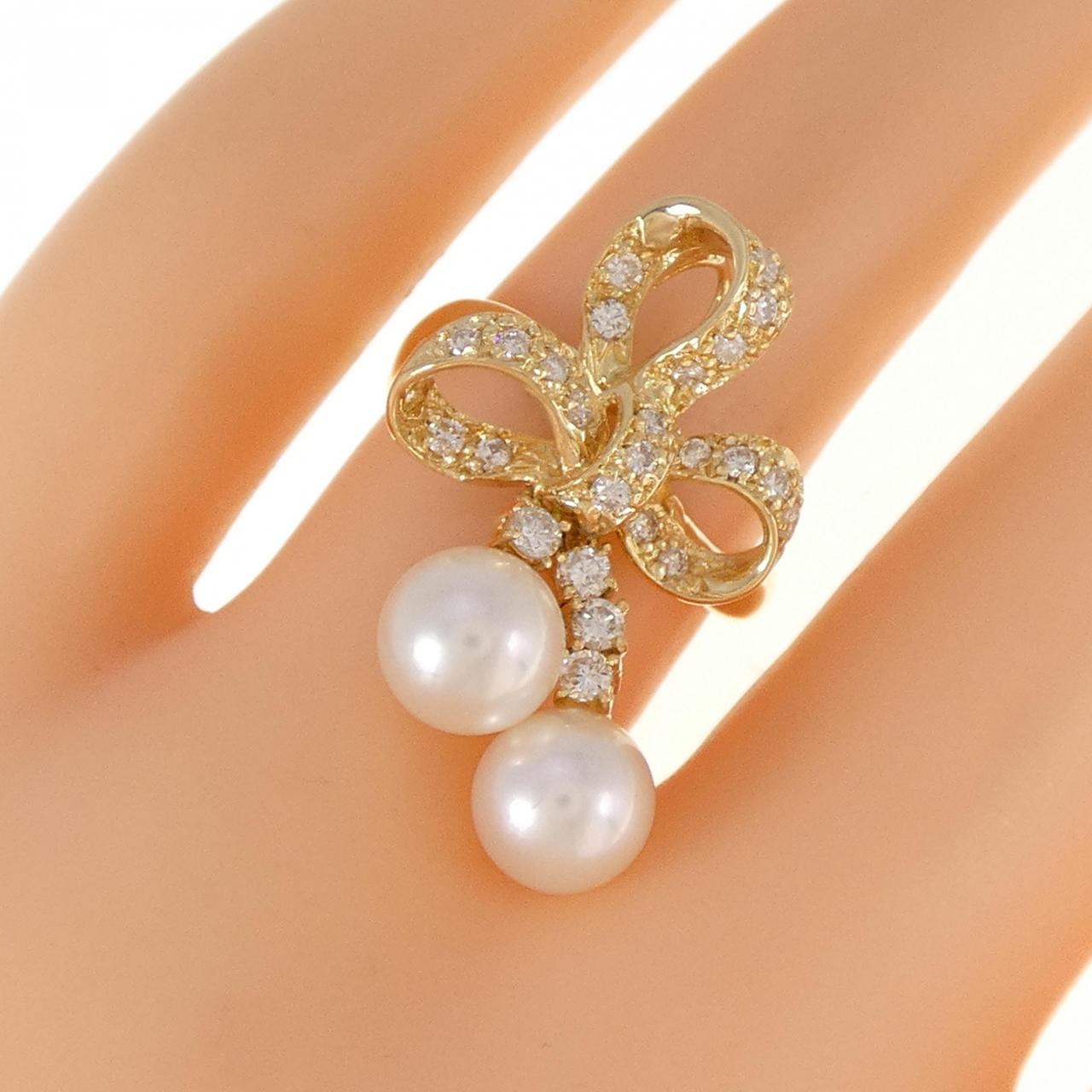 K18YG Ribbon Akoya Pearl Ring