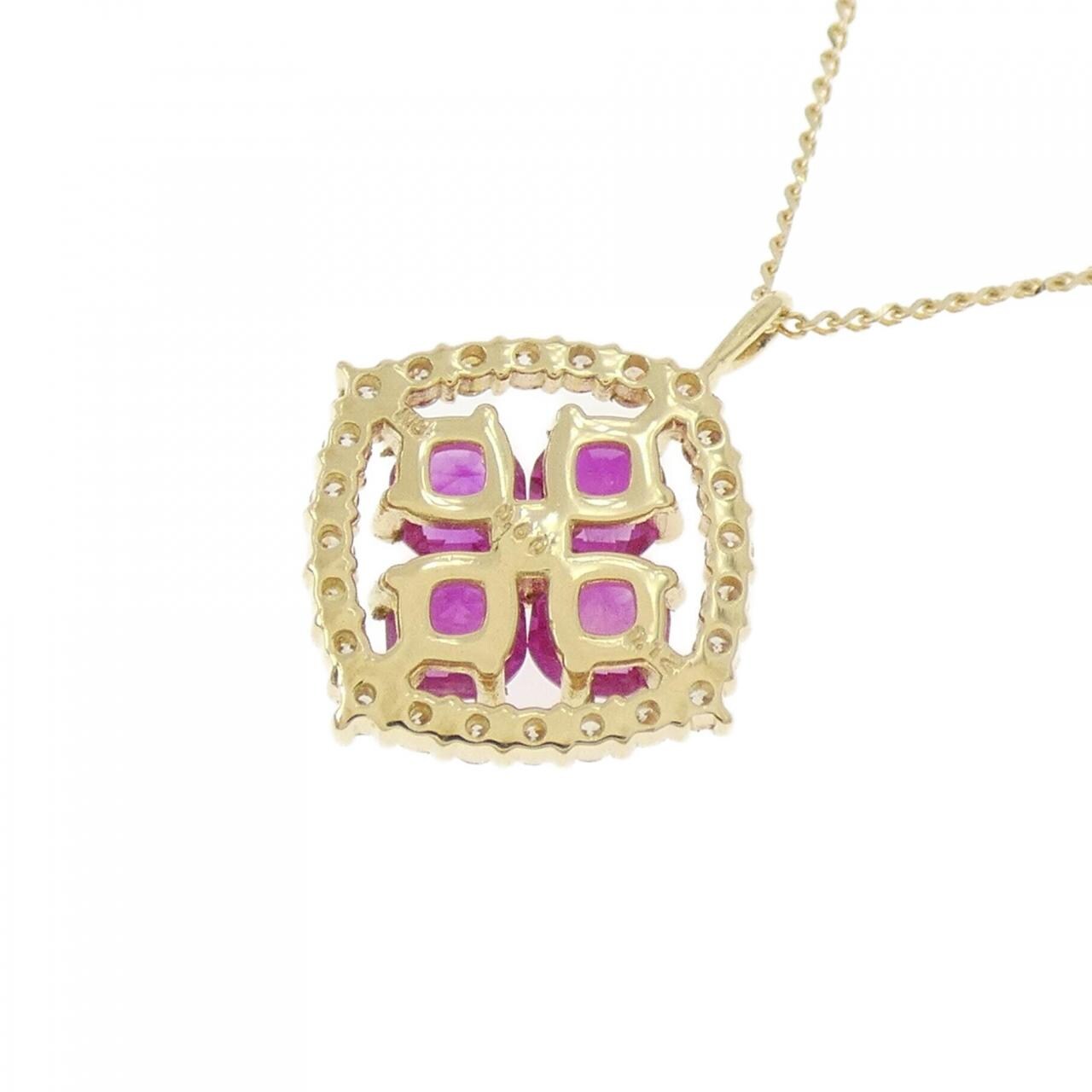 【新品】K18YG フラワー ルビー ネックレス 0.60CT