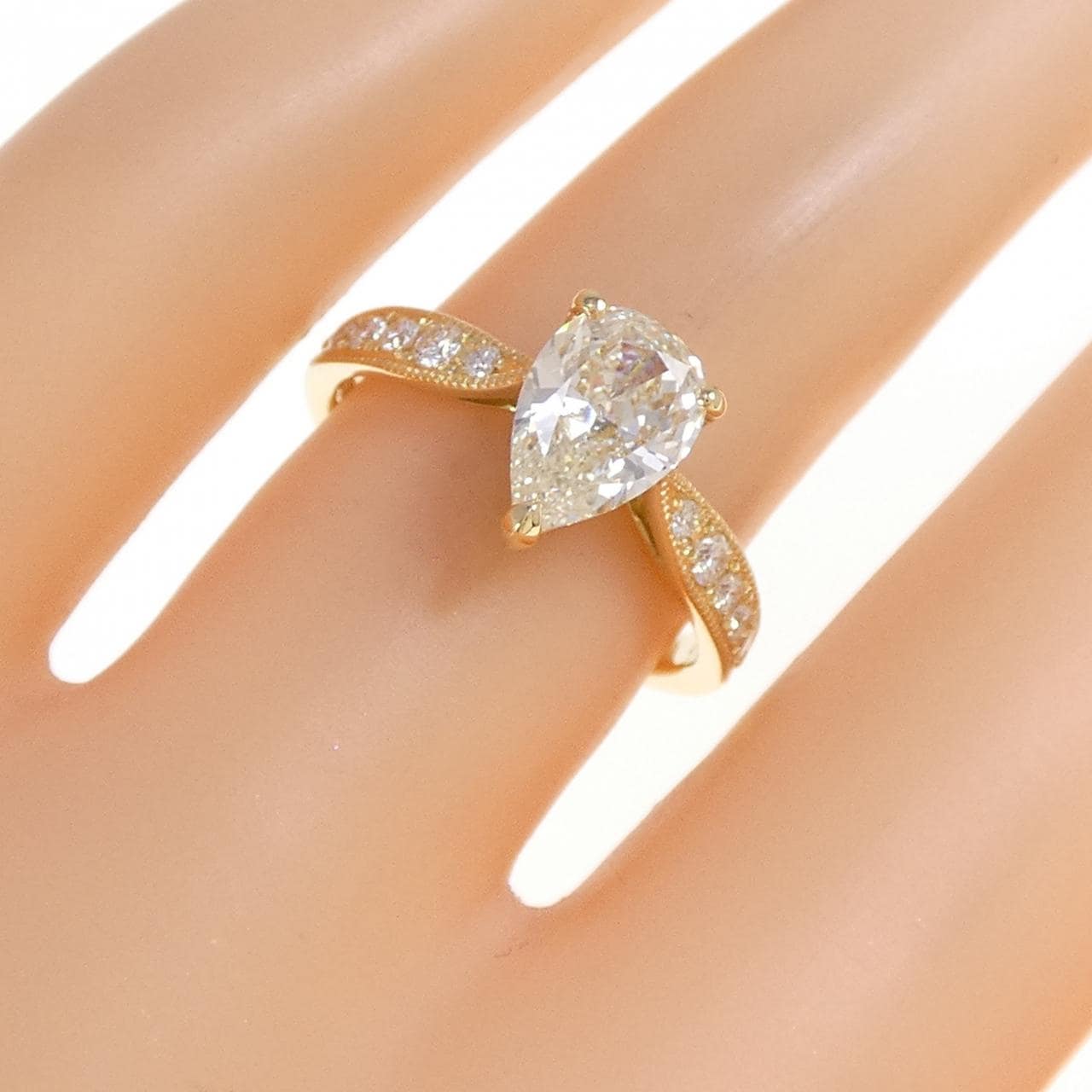 【リメイク】K18YG ダイヤモンド リング 1.061CT M VS2 ペアシェイプ