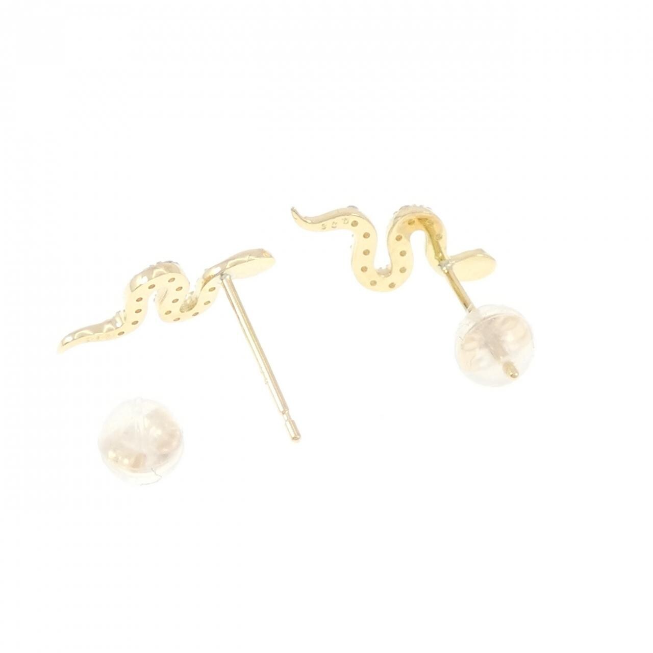 【新品】K18YG スネーク ダイヤモンド ピアス 0.12CT
