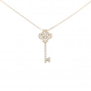 K18PG キー×フラワー ダイヤモンド ネックレス 0.16CT