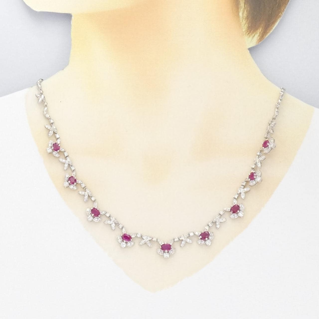 K18WG ルビー ネックレス 4.35CT