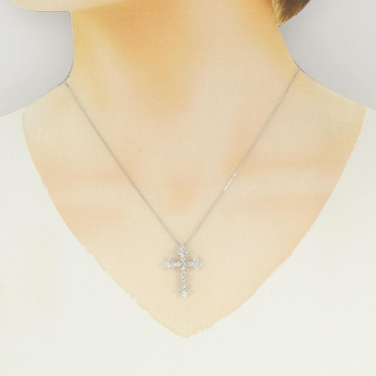 K18WG クロス ダイヤモンド ネックレス 1.00CT