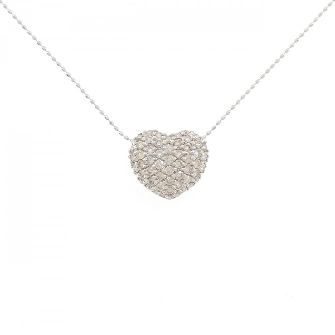 K18WG ハート パヴェ ダイヤモンド ネックレス 1.00CT
