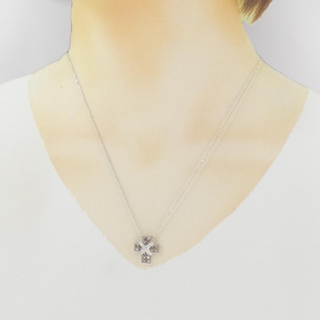 K18WG クロス ダイヤモンド ネックレス 1.20CT