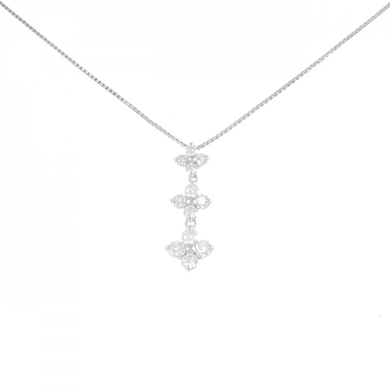 K18WG フラワー ダイヤモンド ネックレス 0.50CT
