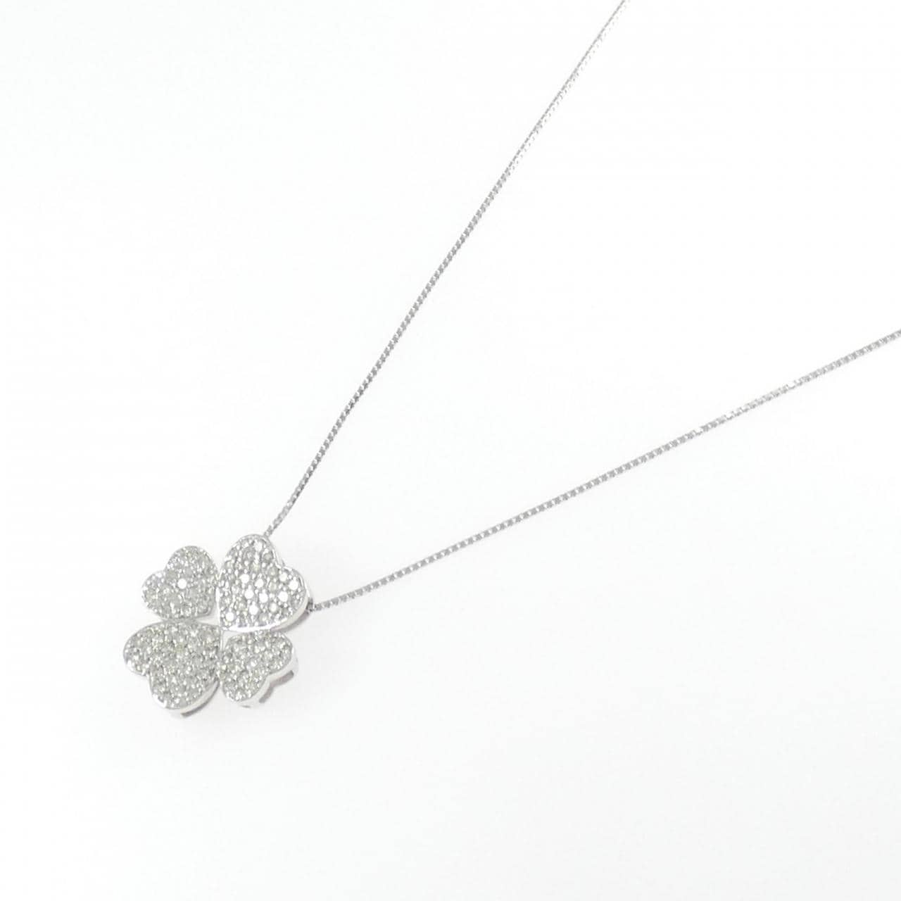 K18WG クローバー パヴェ ダイヤモンド ネックレス 0.70CT