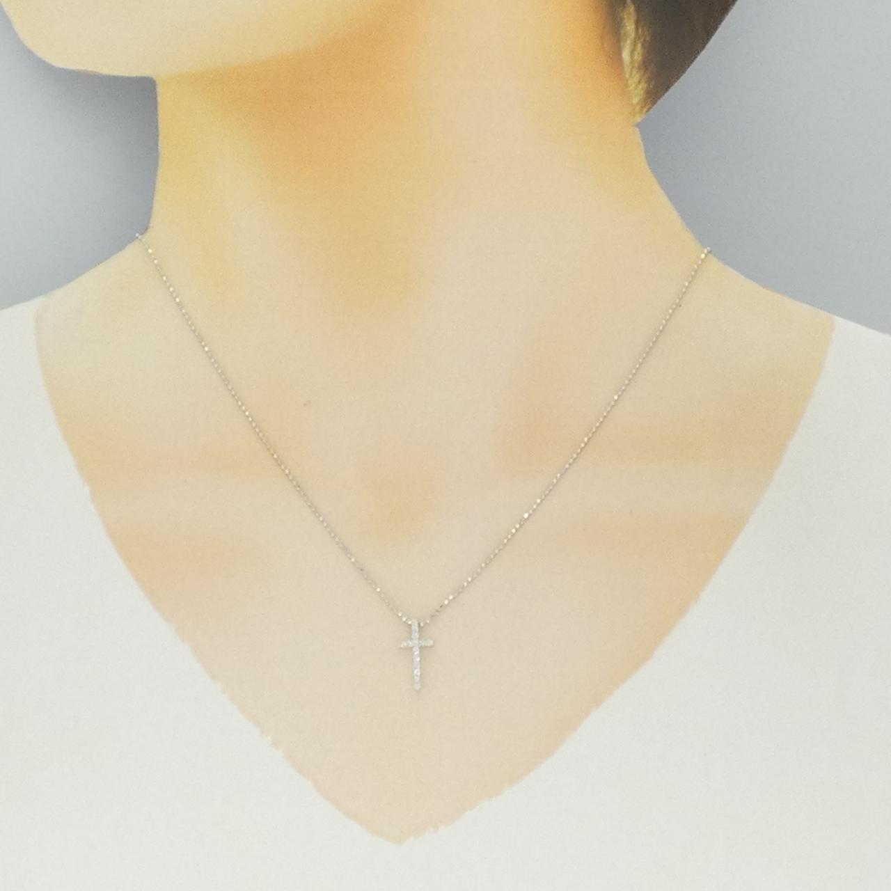 K18WG クロス ダイヤモンド ネックレス 0.12CT