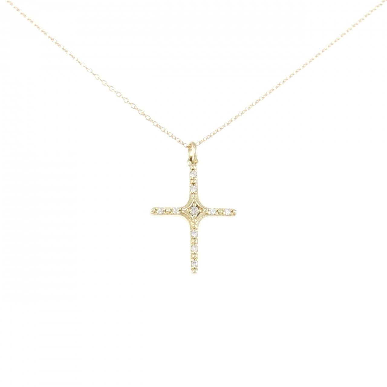 K10YG クロス ダイヤモンド ネックレス 0.06CT