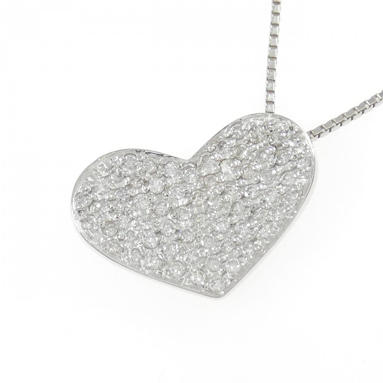 K18WG パヴェ ハート ダイヤモンド ネックレス 0.80CT