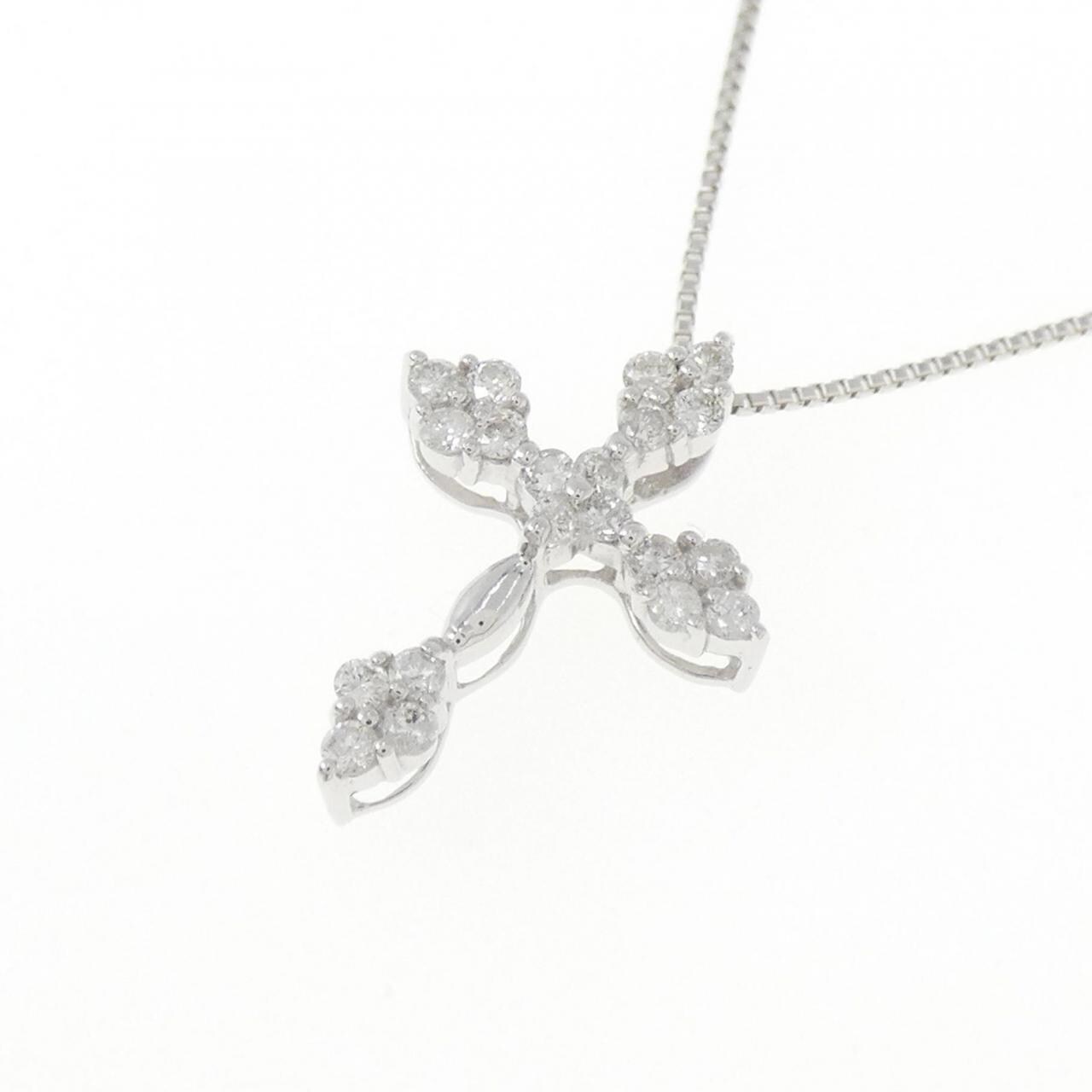 K18WG クロス ダイヤモンド ネックレス 0.2CT