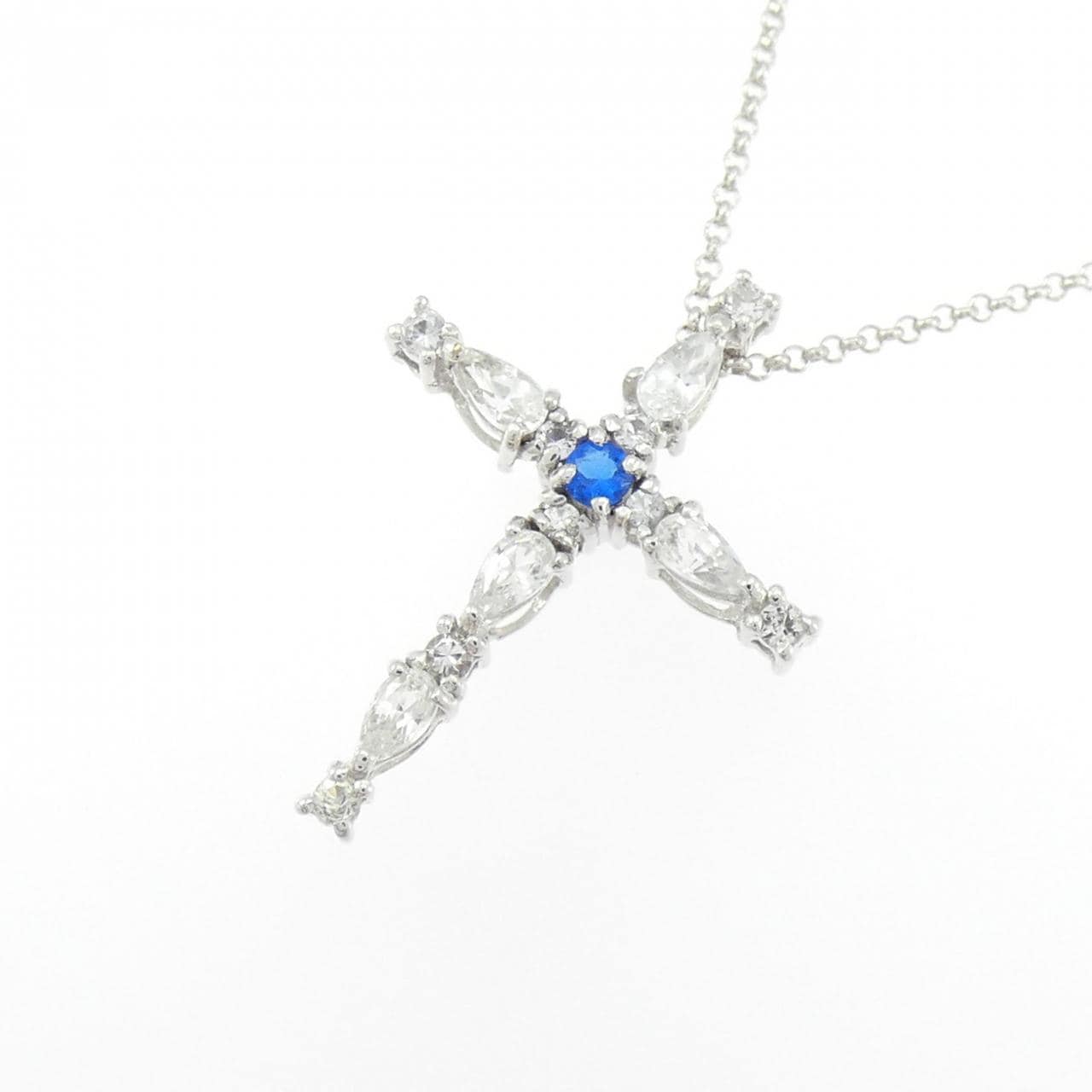 K18WG クロス アウイナイト ネックレス 0.04CT
