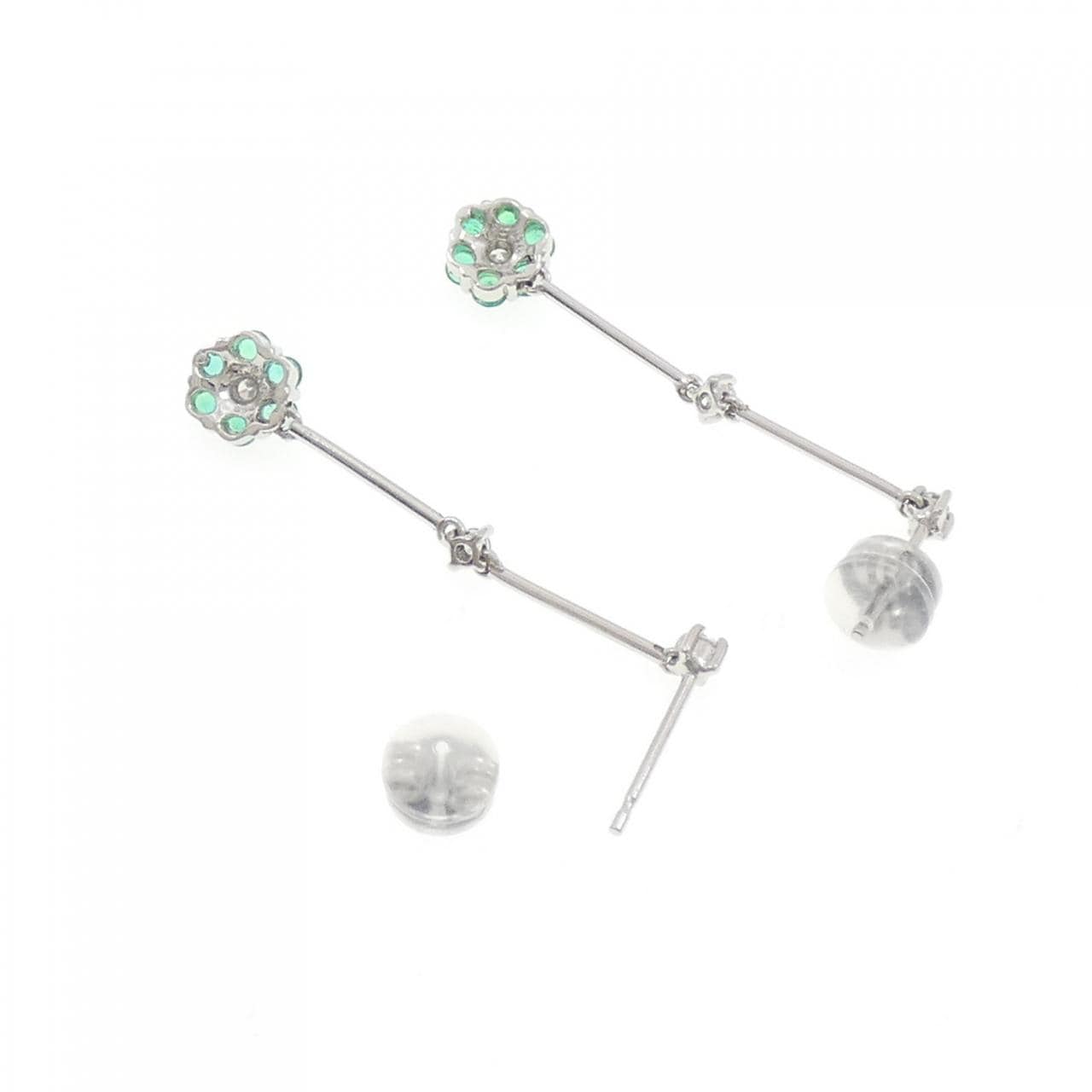 PT900 フラワー エメラルド ピアス 0.32CT