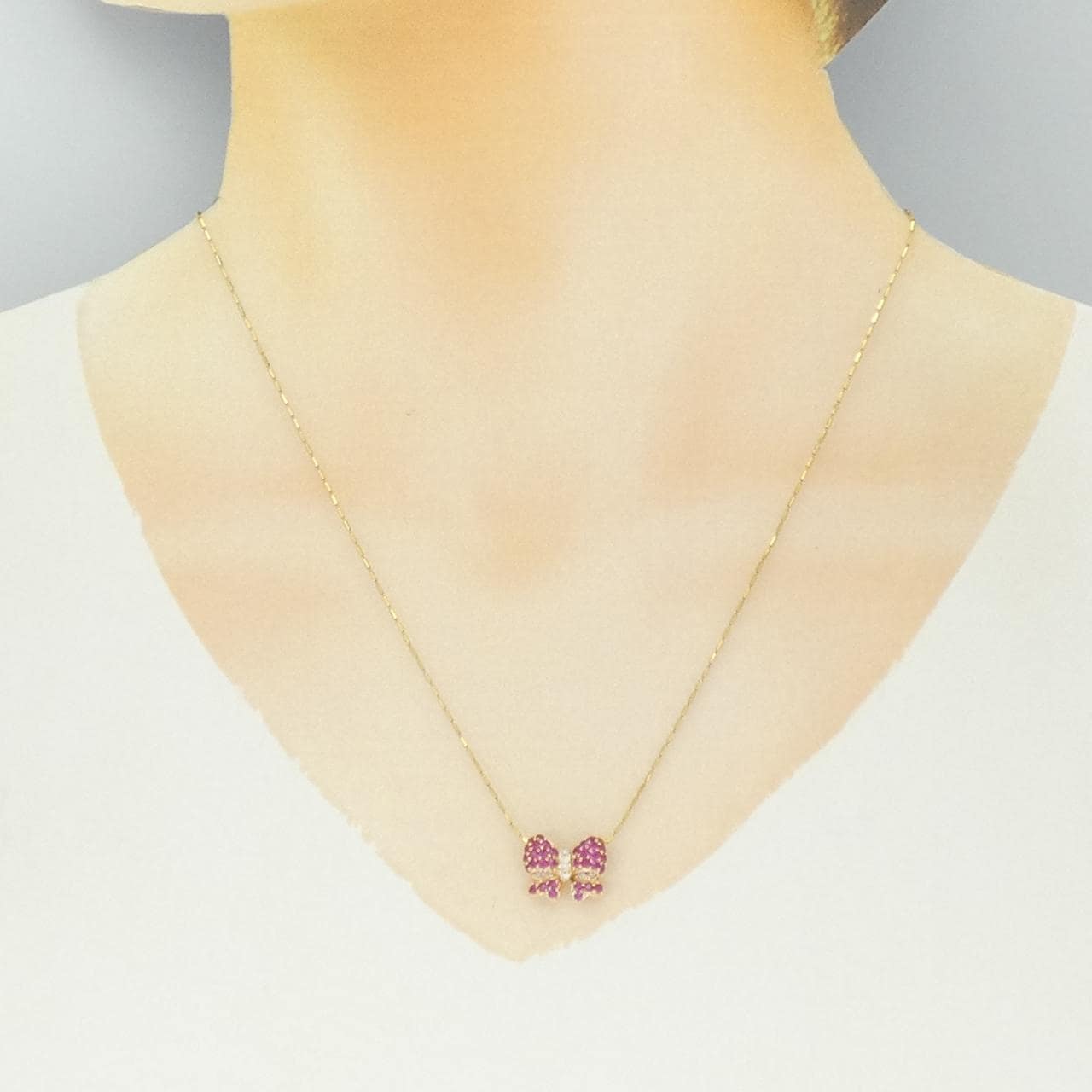 K18YG リボン ルビー ネックレス 0.50CT