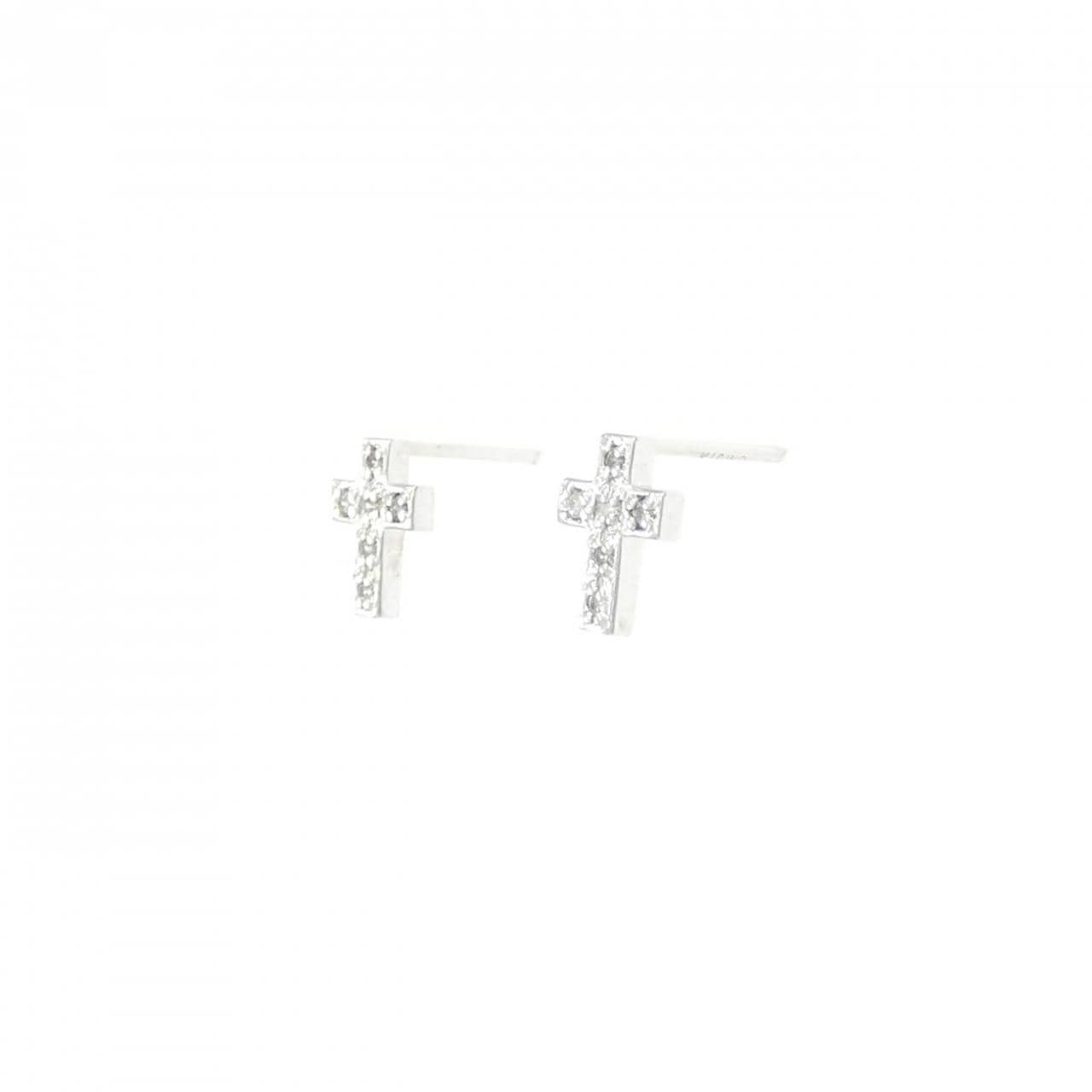 K18WG クロス ダイヤモンド ピアス 0.06CT