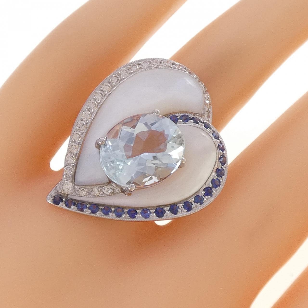 750WG ハート アクアマリン リング 4.57CT