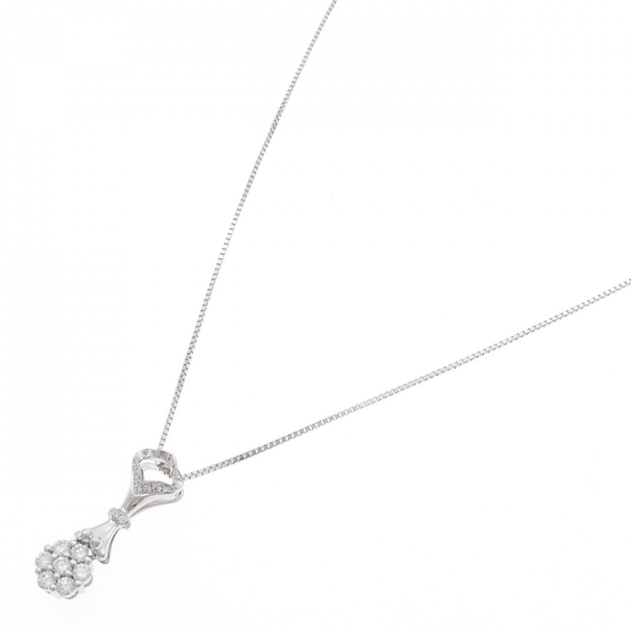K18WG フラワー ダイヤモンド ネックレス 0.18CT