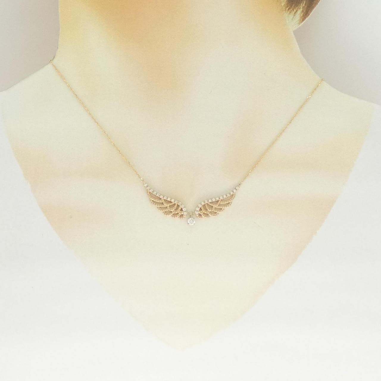 K18PG フェザー ダイヤモンド ネックレス 0.10CT