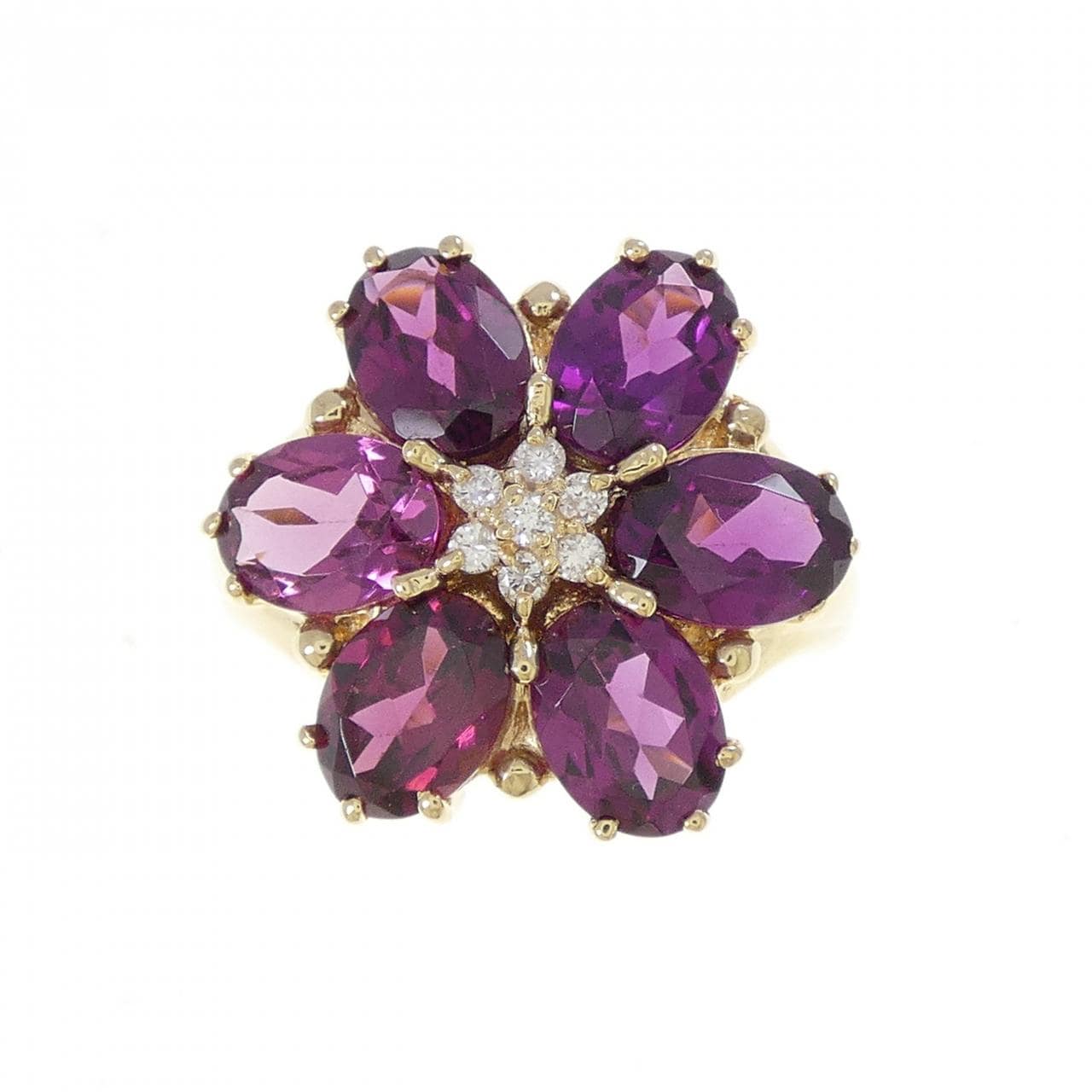 K18YG フラワー ガーネット リング 5.84CT