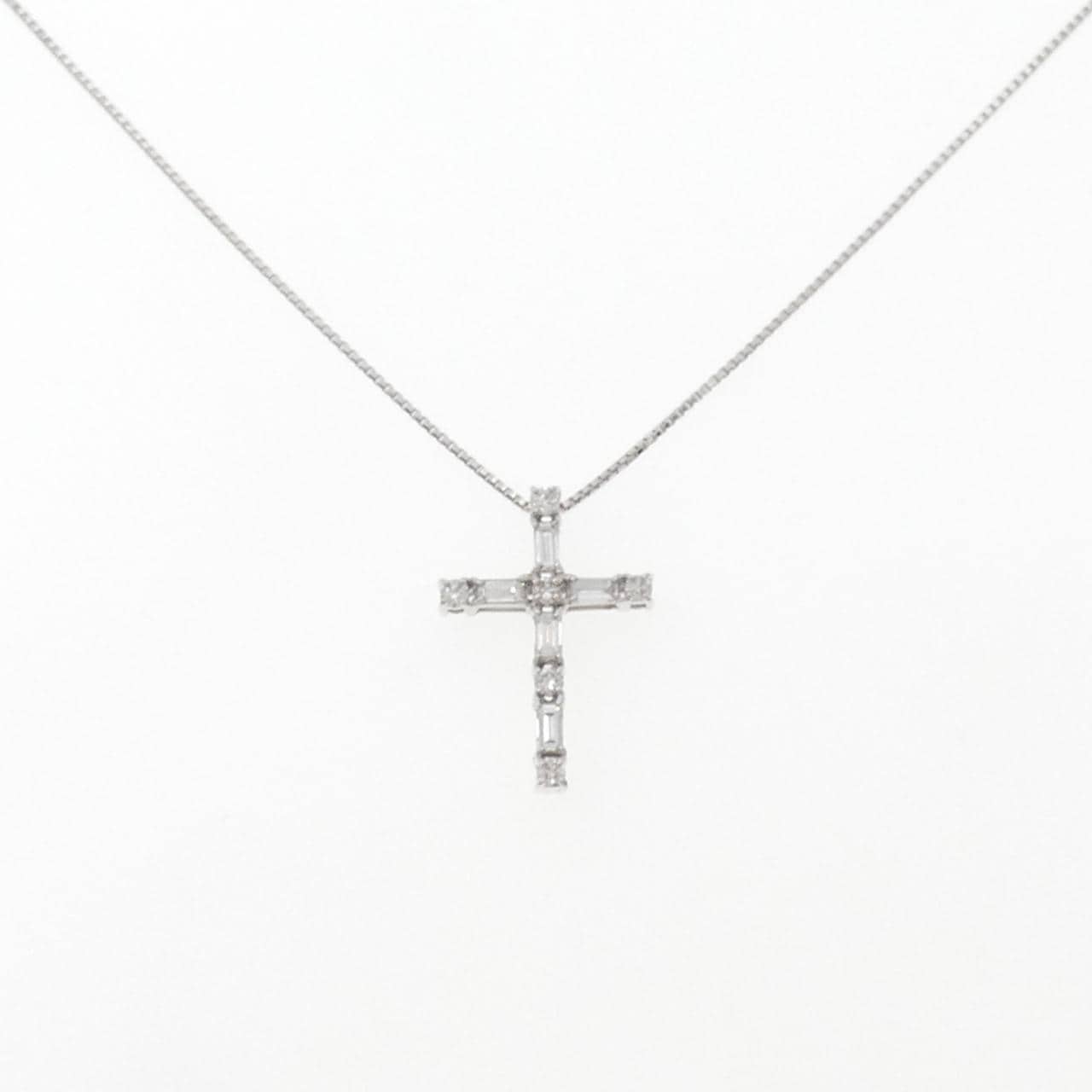 K18WG クロス ダイヤモンド ネックレス 0.53CT