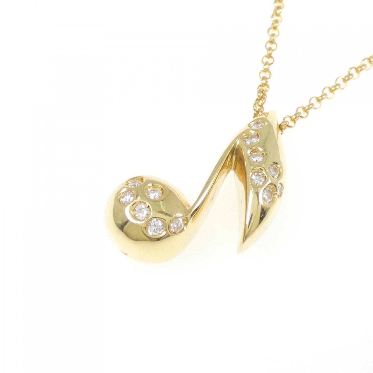 K18YG 音符 ダイヤモンド ネックレス