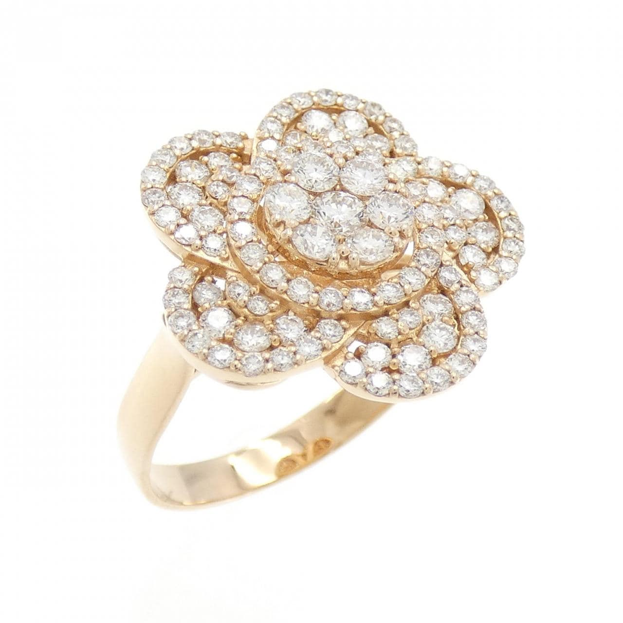 K18PG フラワー パヴェ ダイヤモンド リング 1.12CT