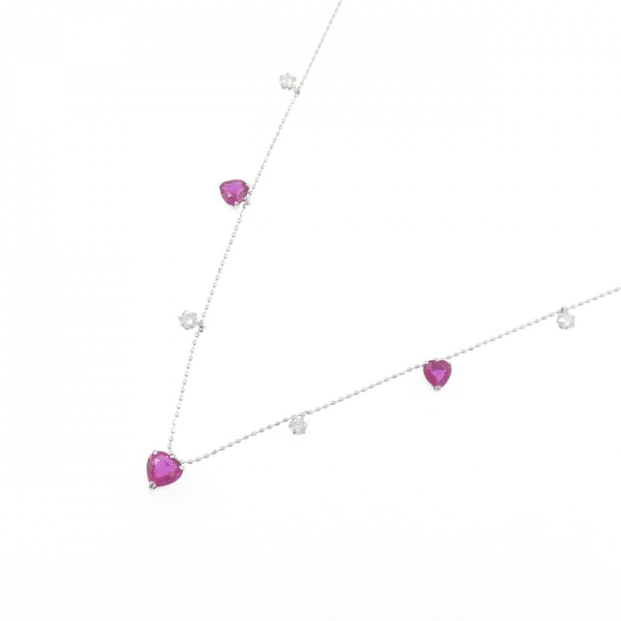 K18WG ハート ルビー ネックレス 1.22CT
