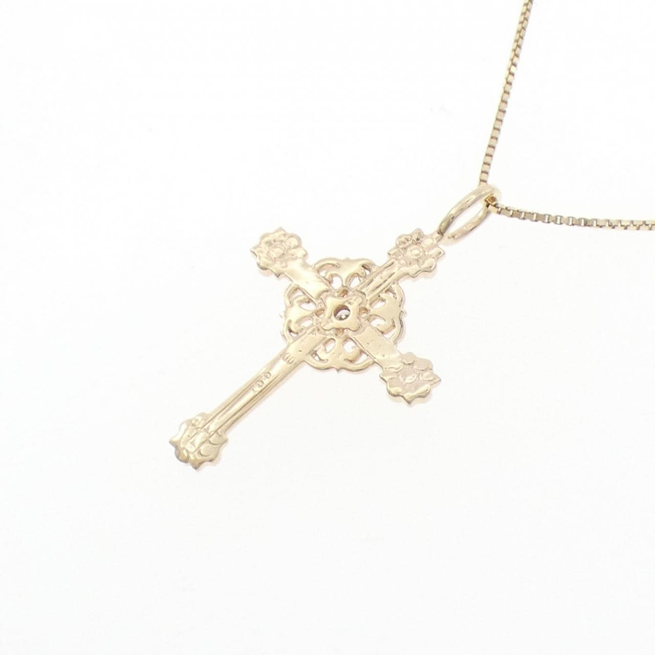 K10YG クロス ダイヤモンド ネックレス 0.01CT