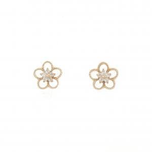K18PG フラワー ダイヤモンド ピアス 0.06CT