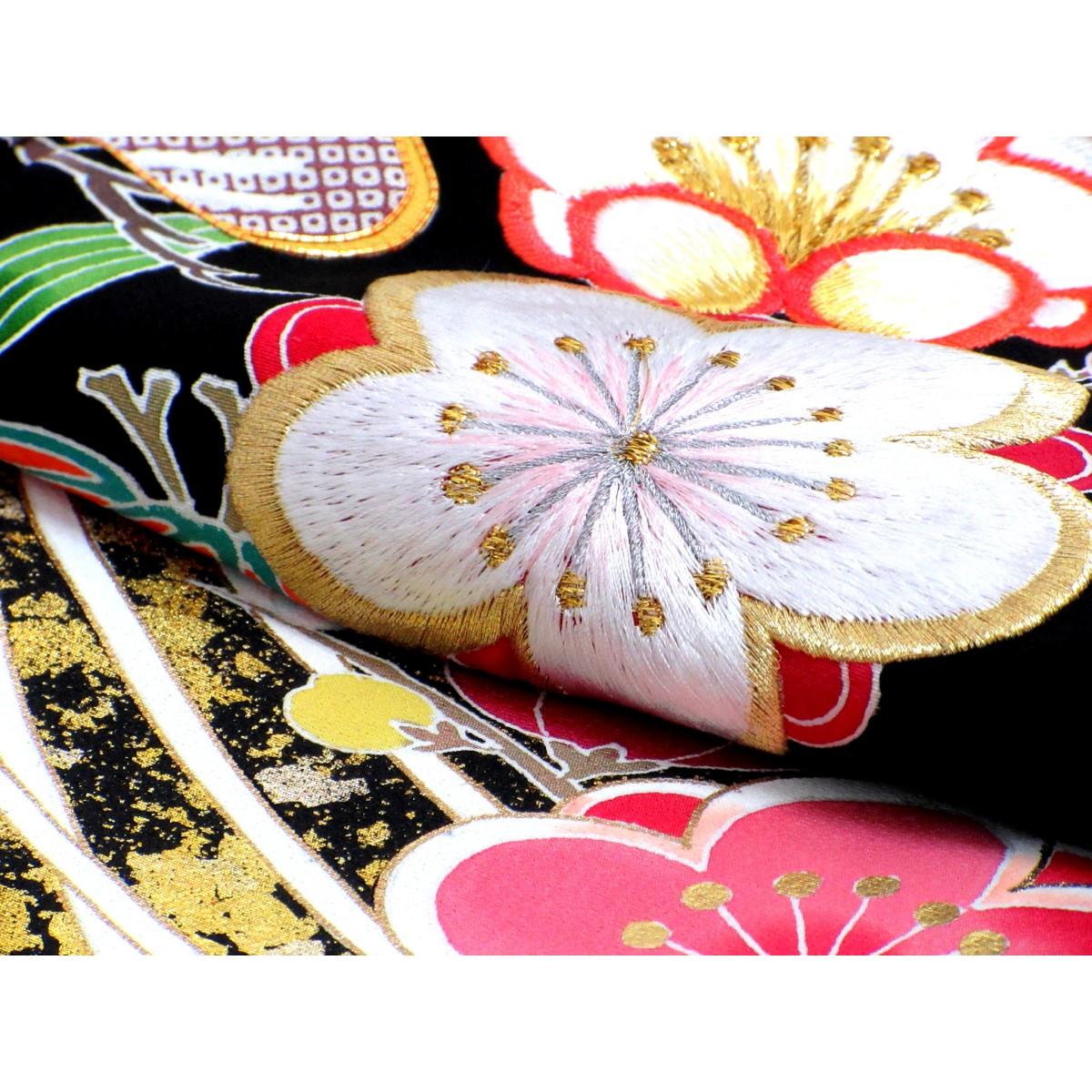 留袖　友禅金彩加工　刺繍入り　丸に橘