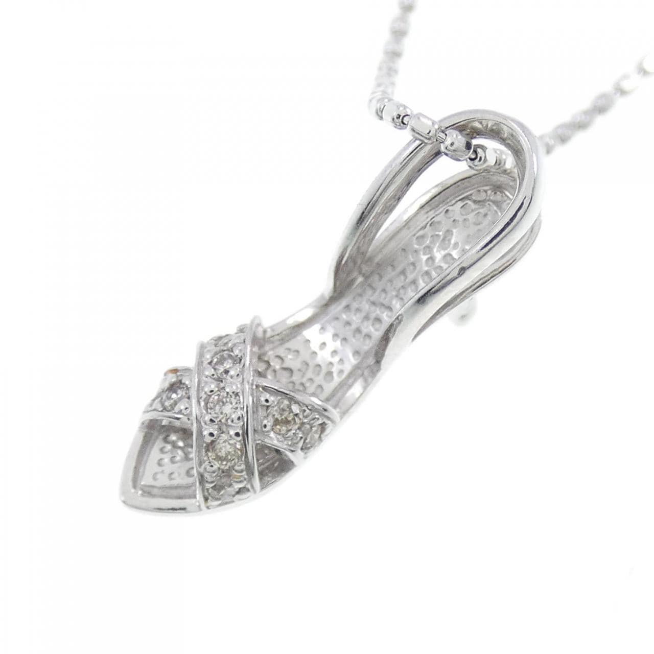 K18WG high heel Diamond necklace 0.06CT