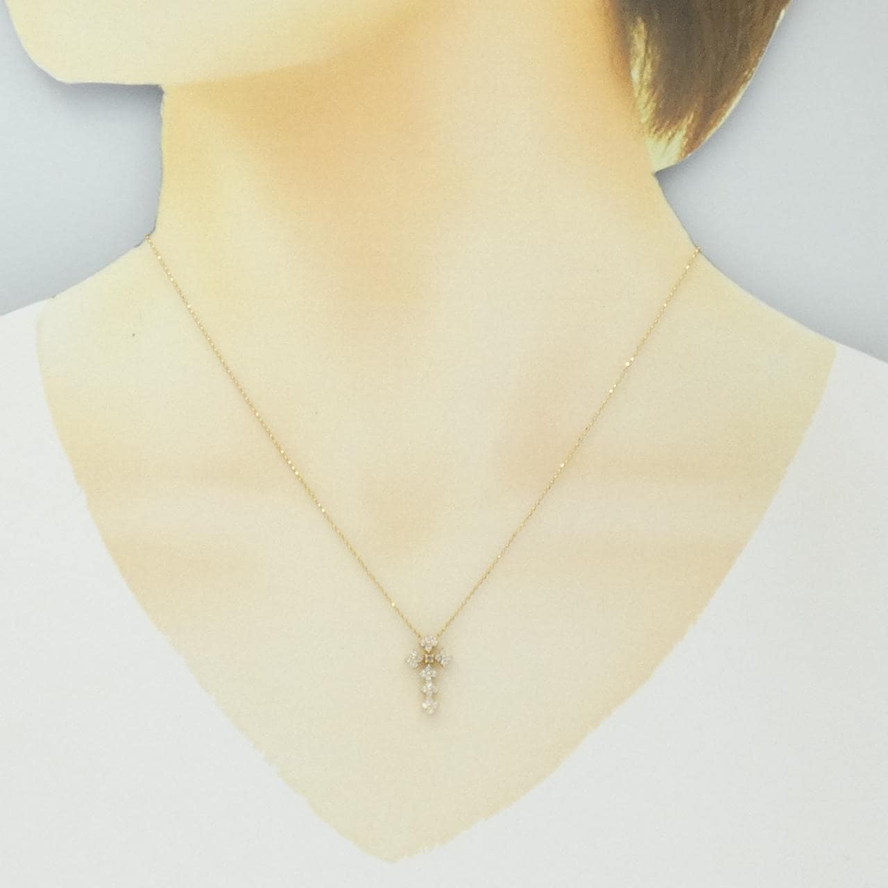 K18PG Cross x Flower Diamond Necklace 0.26CT