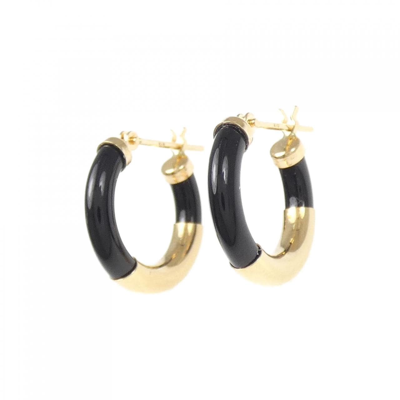 [新品] K18YG黑瑪瑙耳環