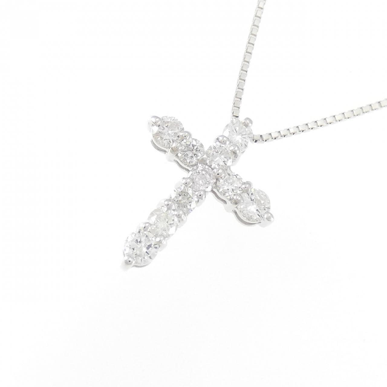 K18WG クロス ダイヤモンド ネックレス 0.52CT