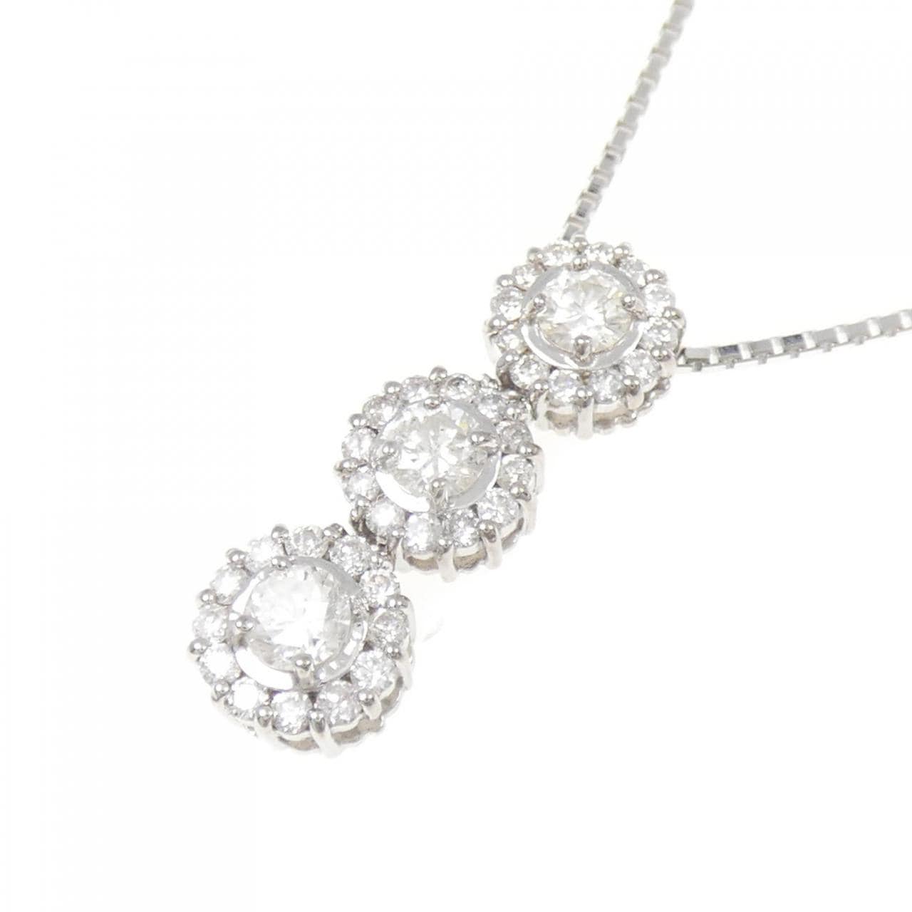 K18WG three stone Diamond necklace 1.00CT