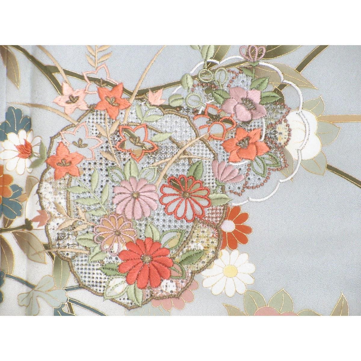 【未使用品】訪問着　友禅金彩加工　刺繍入りボカシ染