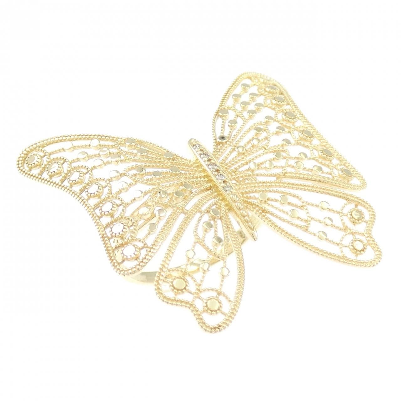 K18YG バタフライ ダイヤモンド リング 0.03CT