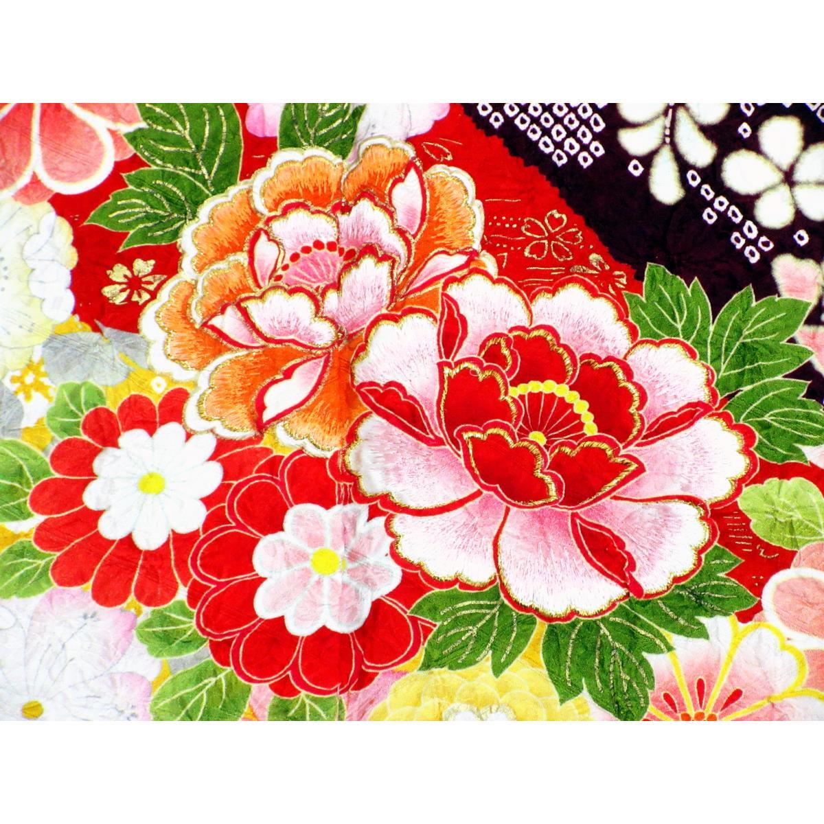 振袖　友禅金彩加工　刺繍入り絞り加工