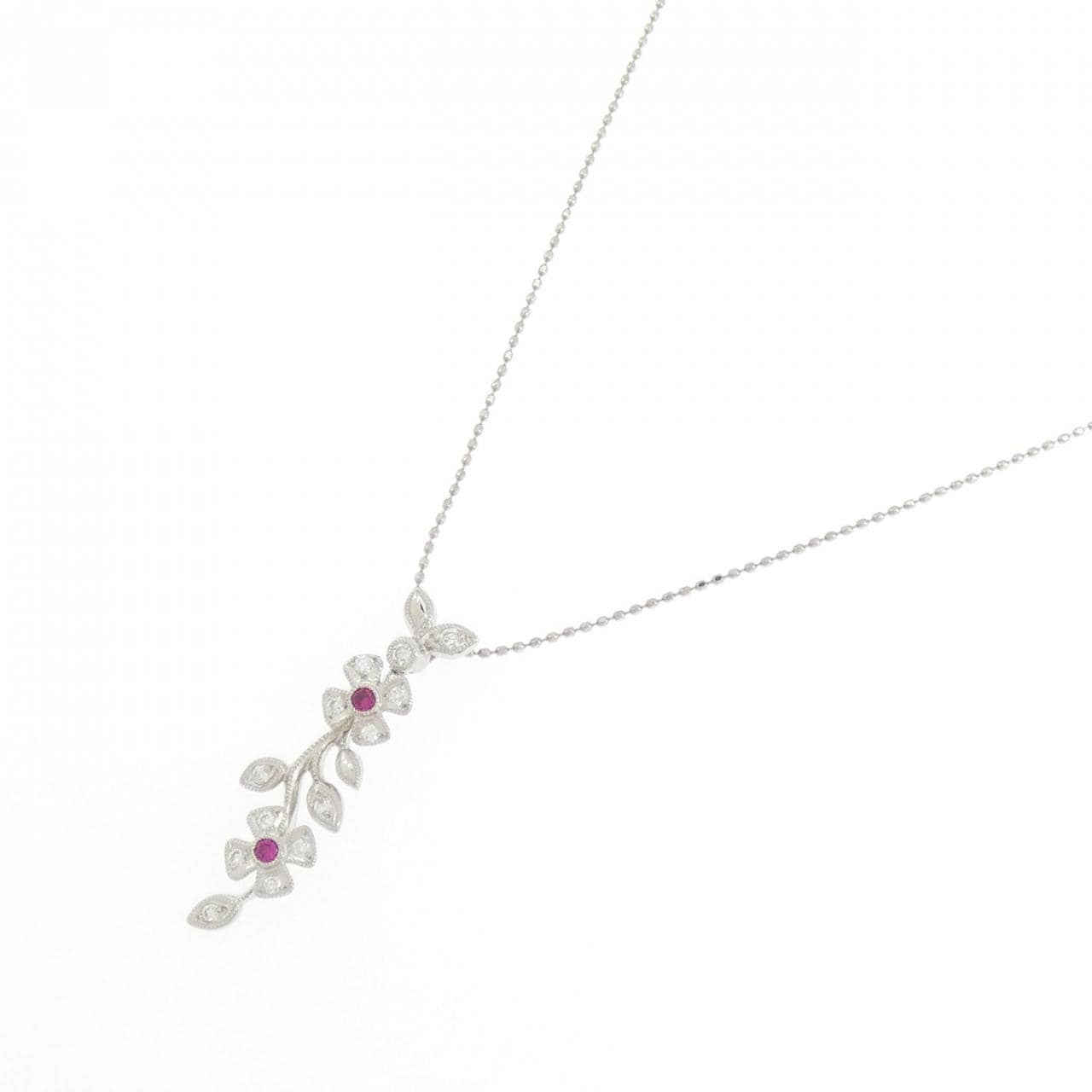 PT900/PT850 フラワー ルビー ネックレス 0.05CT