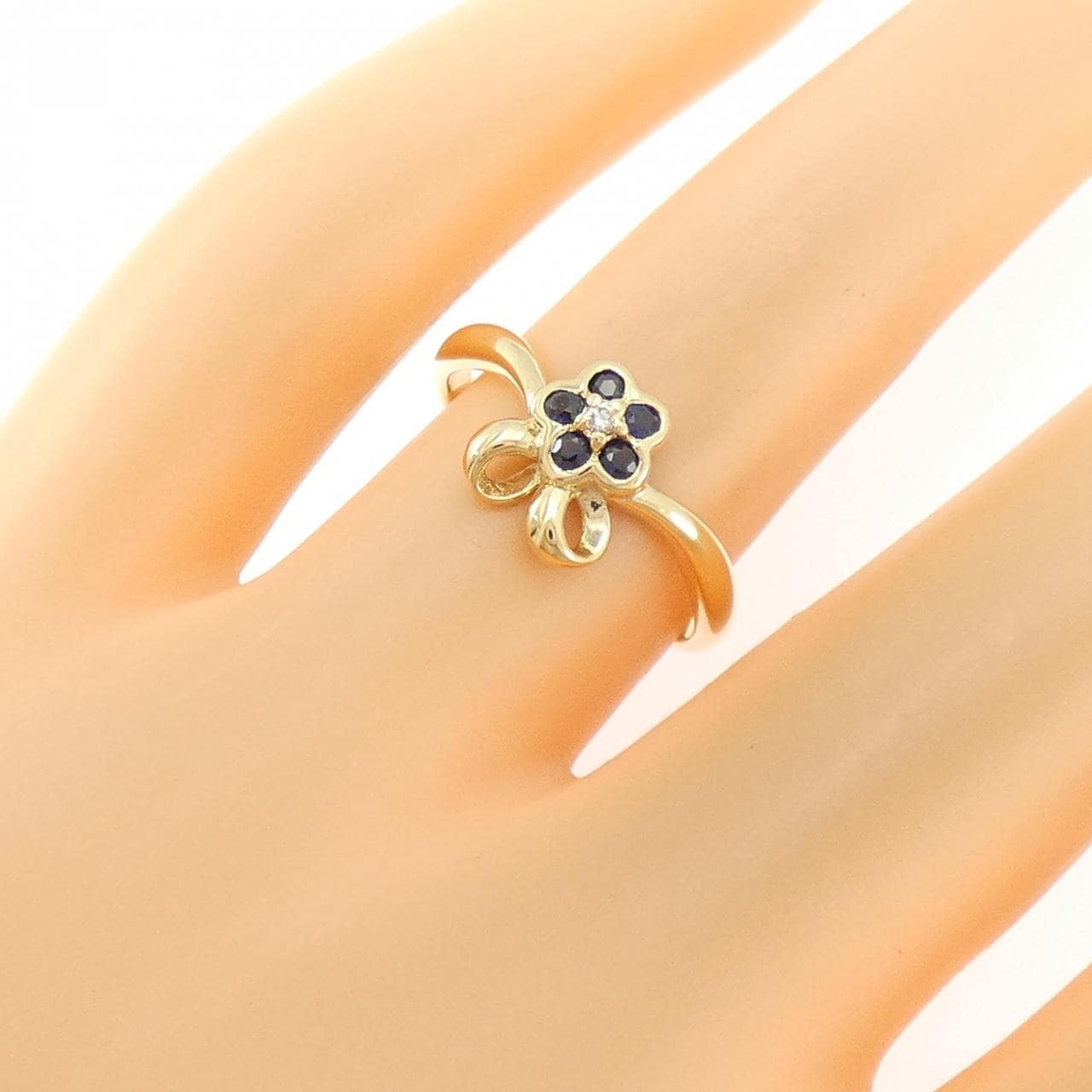 18KTYG フラワー サファイヤ リング