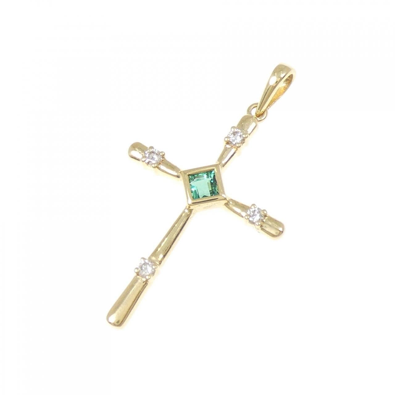 K18YG クロス エメラルド ペンダント 0.13CT