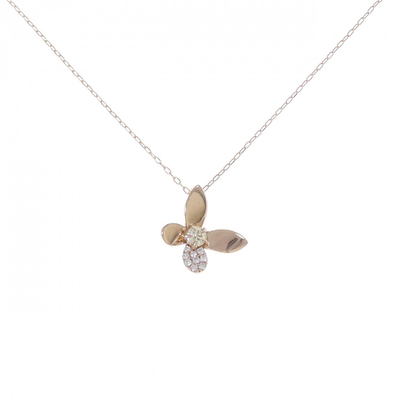 K18PG バタフライ ダイヤモンド ネックレス 0.122CT