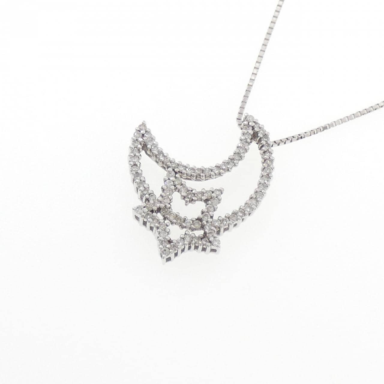 K18WG ムーン×スター ダイヤモンド ネックレス 0.40CT