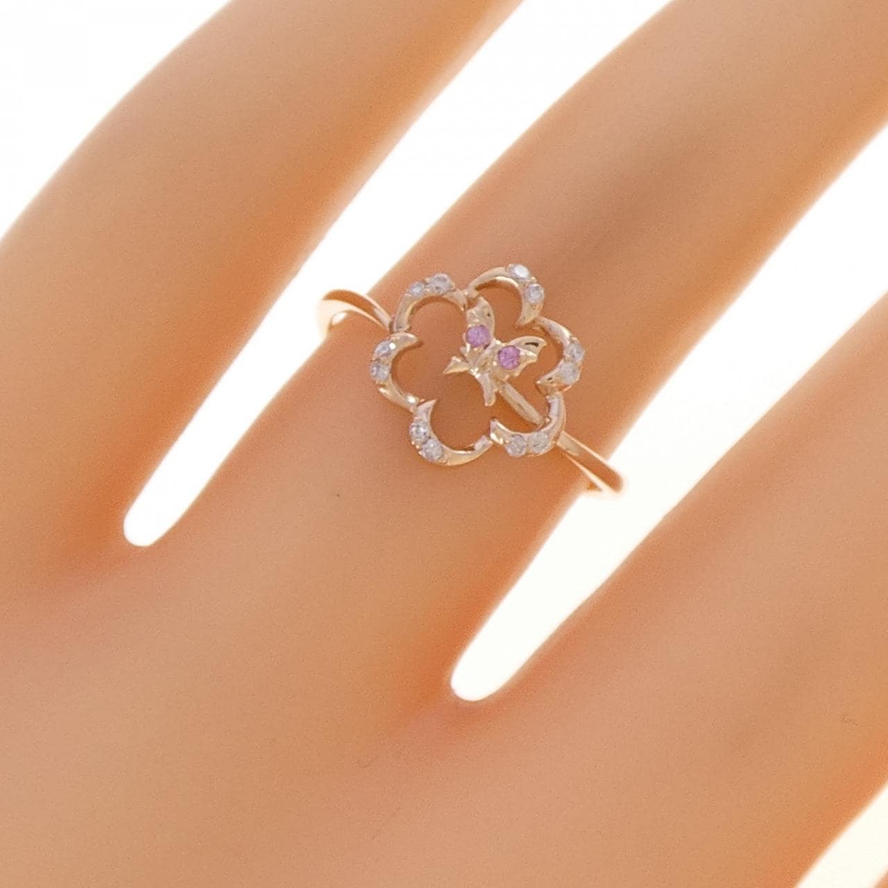 K10PG フラワー×バタフライ サファイヤ リング 0.01CT