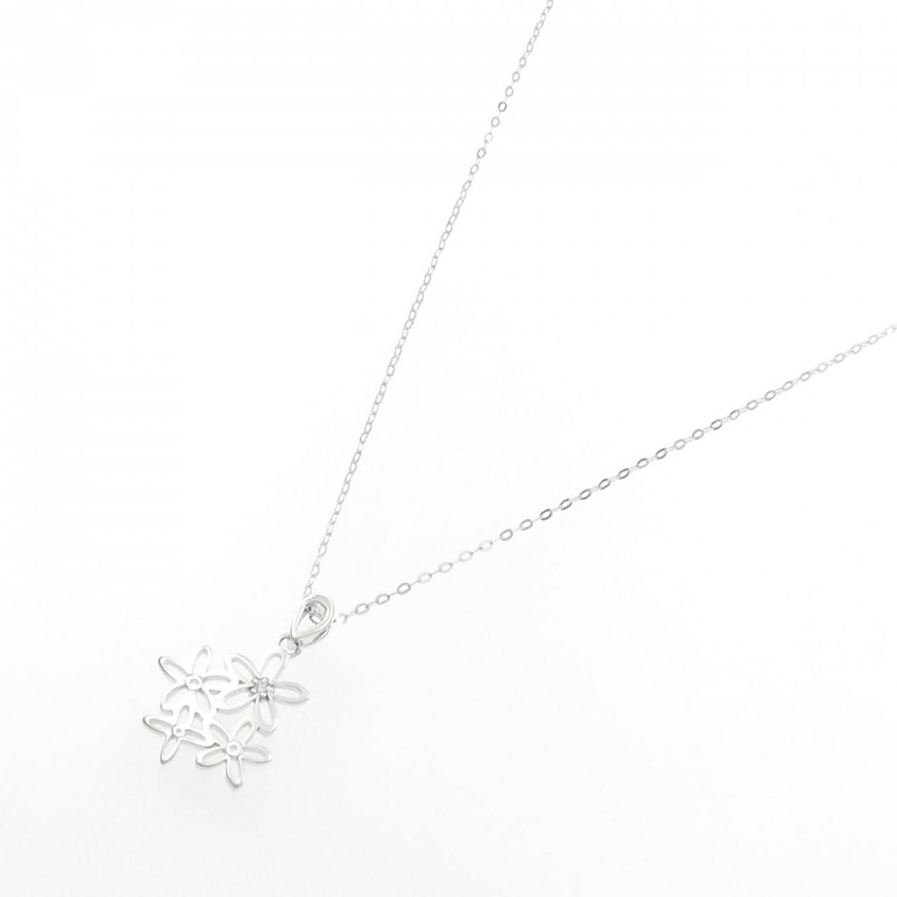 K10WG フラワー ダイヤモンド ネックレス 0.01CT