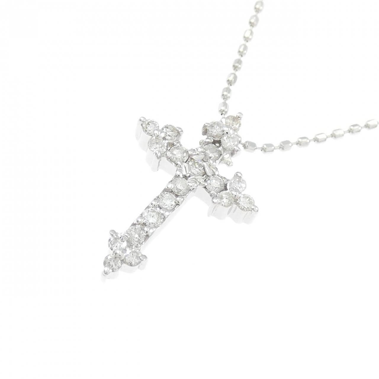 K18WG クロス ダイヤモンド ネックレス 0.16CT