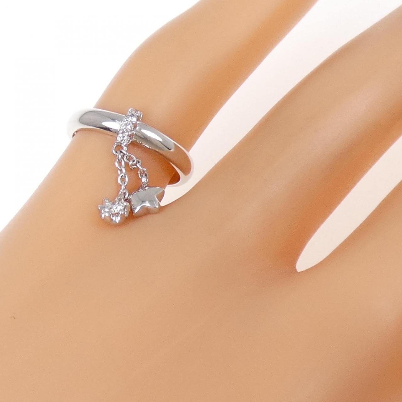 K18WG スター ダイヤモンド ピンキー リング 0.08CT