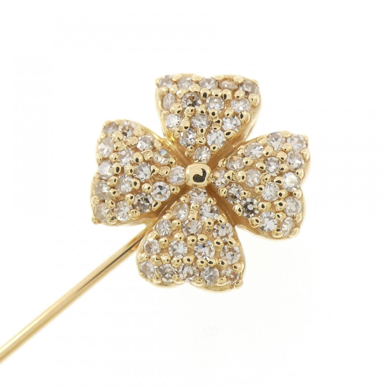 K18YG クローバー パヴェ ダイヤモンド ブローチ 0.50CT