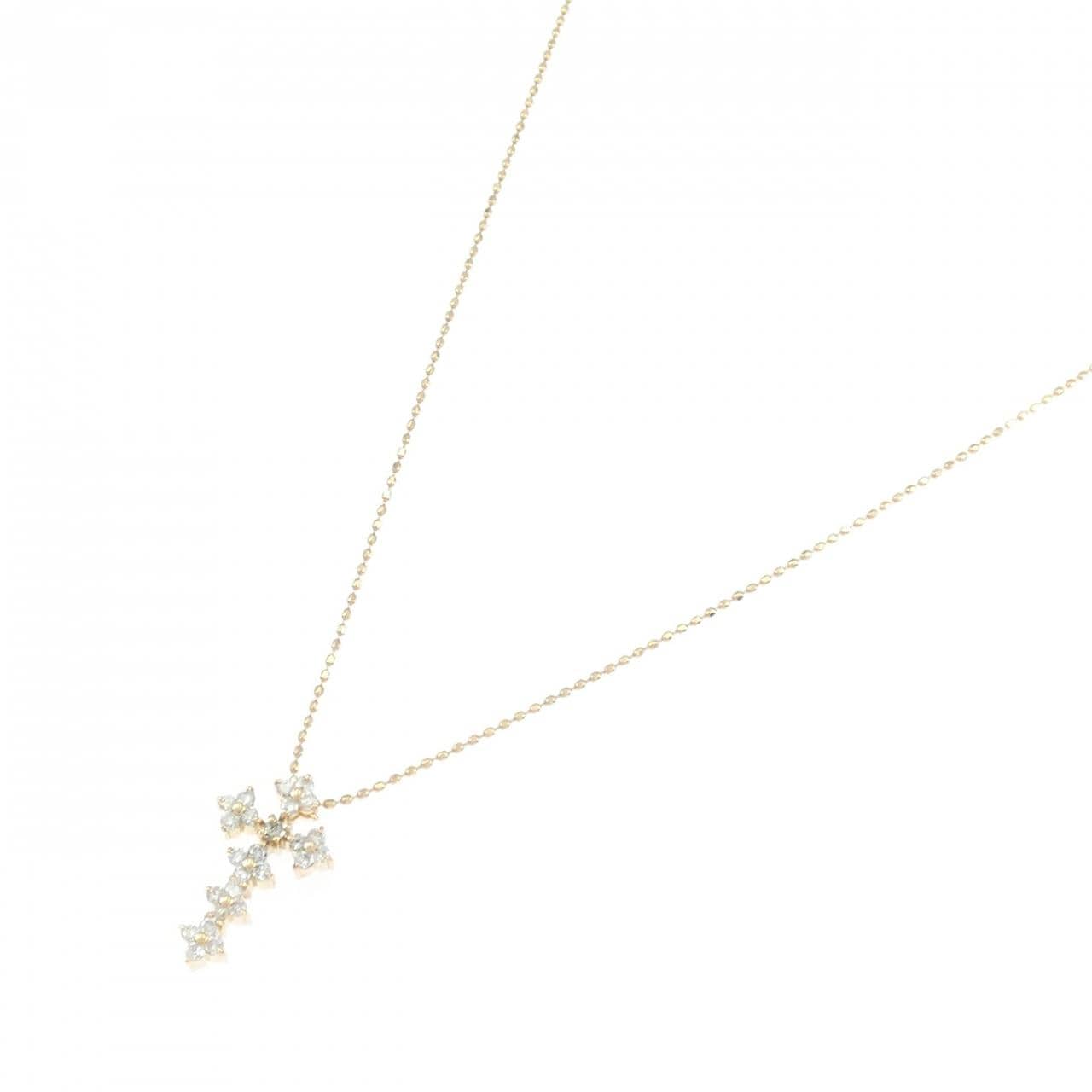 K18PG Cross x Flower Diamond Necklace 0.26CT